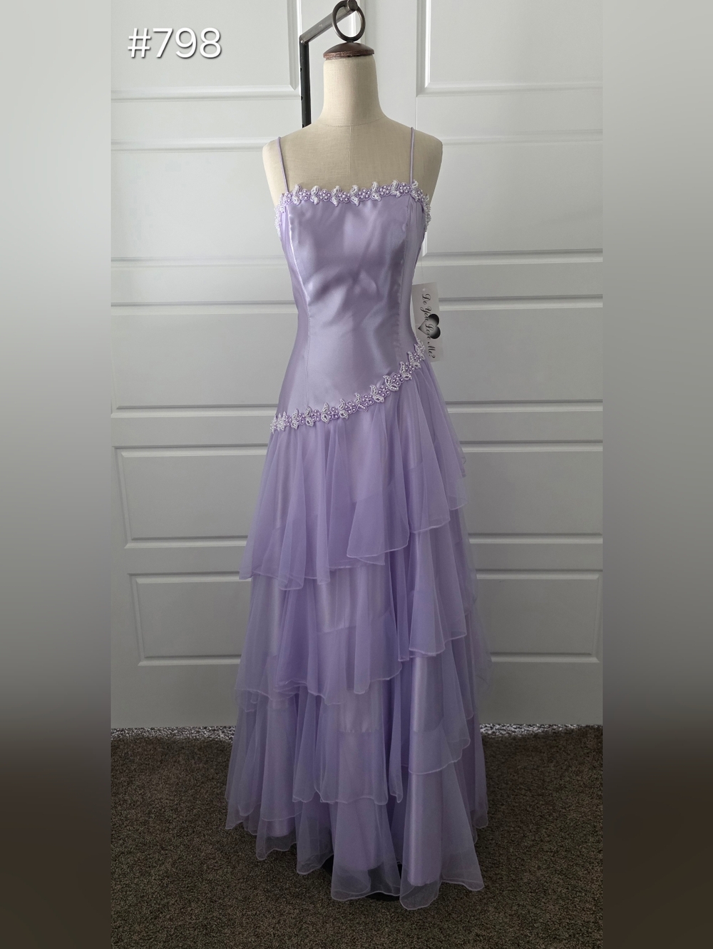 Lavender Purple Chiffon & Satin Prom Dress with Tiered Ruffles